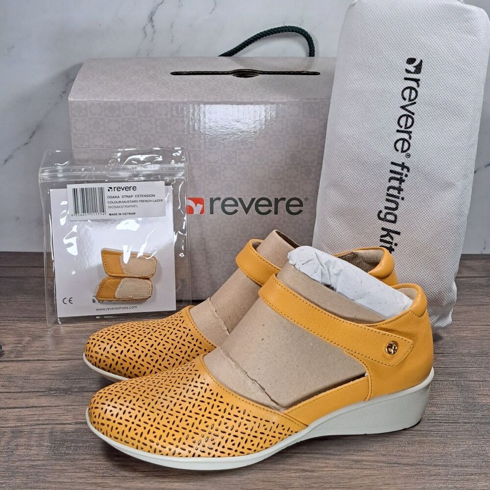Revere Osaka Mustard French Laser Leather Mary Jane Womens Size 6 M Shoes (NIB)